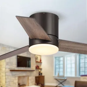 48 Inch Black Low Profile Ceiling Fan with Light, Flush Mount Ceiling Fan with Lights and remote, Indoor & Outdoor Black Modern Ceiling Fans for Bedroom Kitchen, 3CCT, Reversible Motor, Timer Fan with safety blade design
