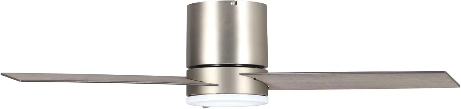 48 Inch Low Profile Ceiling Fan with Light, Nickel Flush Mount Ceiling Fan with Lights and remote, Indoor & Outdoor Modern Silver Ceiling Fans for Bedroom Kitchen, 3CCT, Reversible Motor, Timer