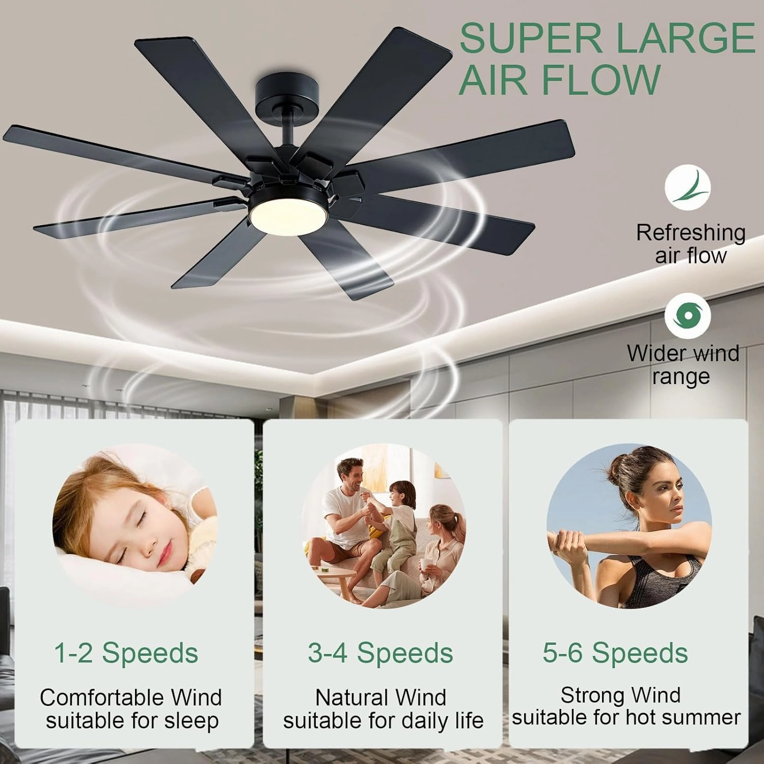48 Inch Ceiling Fans with Lights and Remote/APP Control, Low Profile Ceiling Fan, 8 BladesLED Dimmable, Reversible DC Motor, Noiseless Black Ceiling Fans for Bedroom Indoor/Outdoor Use
