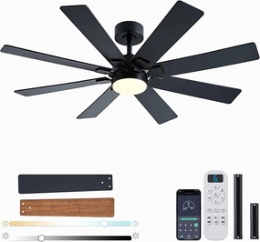 48 Inch Ceiling Fans with Lights and Remote/APP Control, Low Profile Ceiling Fan, 8 BladesLED Dimmable, Reversible DC Motor, Noiseless Black Ceiling Fans for Bedroom Indoor/Outdoor Use App-controlled remote fan for convenience
