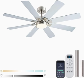 48 Inch Ceiling Fans with Lights and Remote/APP Control, Low Profile Ceiling Fan, 8 BladesLED Dimmable, Reversible DC Motor, Noiseless Nickel Ceiling Fans for Bedroom Indoor/Outdoor Use App-controlled remote fan for convenience