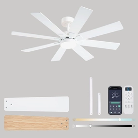 48 Inch Ceiling Fans with Lights and Remote/APP Control, Low Profile Ceiling Fan, 8 BladesLED Dimmable, Reversible DC Motor, Noiseless White Ceiling Fans for Bedroom Indoor/Outdoor Use App-controlled remote fan for convenience