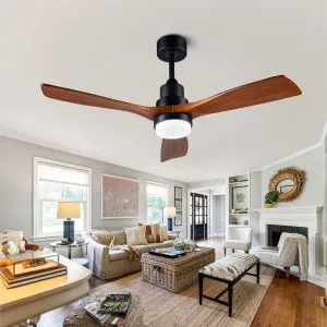 48" Wooden Ceiling Fans with Lighted Remote Control, Indoor Outdoor Wooden Ceiling Fan, Outdoor Modern Ceiling Fan with 3 Fan Blades for Patio, Living Room, Farmhouse, etc (Black   Walnut) App-controlled remote fan for convenience
