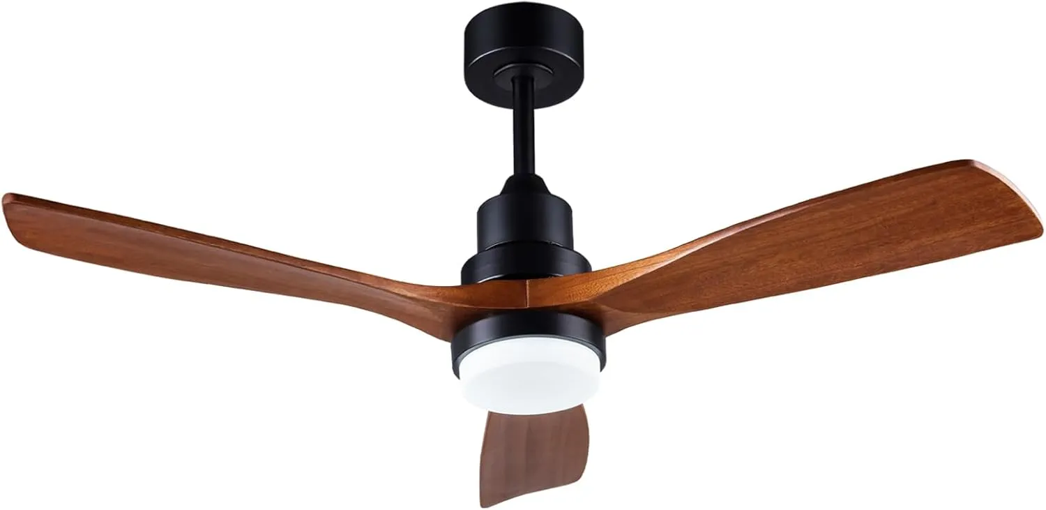 48" Wooden Ceiling Fans with Lighted Remote Control, Indoor Outdoor Wooden Ceiling Fan, Outdoor Modern Ceiling Fan with 3 Fan Blades for Patio, Living Room, Farmhouse, etc (Black   Walnut)