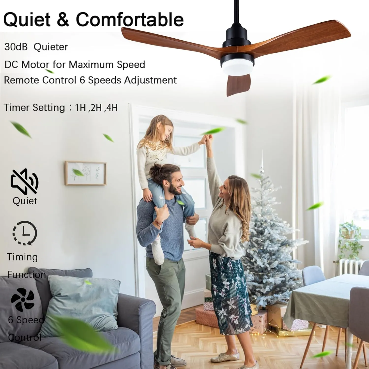 48" Wooden Ceiling Fans with Lighted Remote Control, Indoor Outdoor Wooden Ceiling Fan, Outdoor Modern Ceiling Fan with 3 Fan Blades for Patio, Living Room, Farmhouse, etc (Black   Walnut)