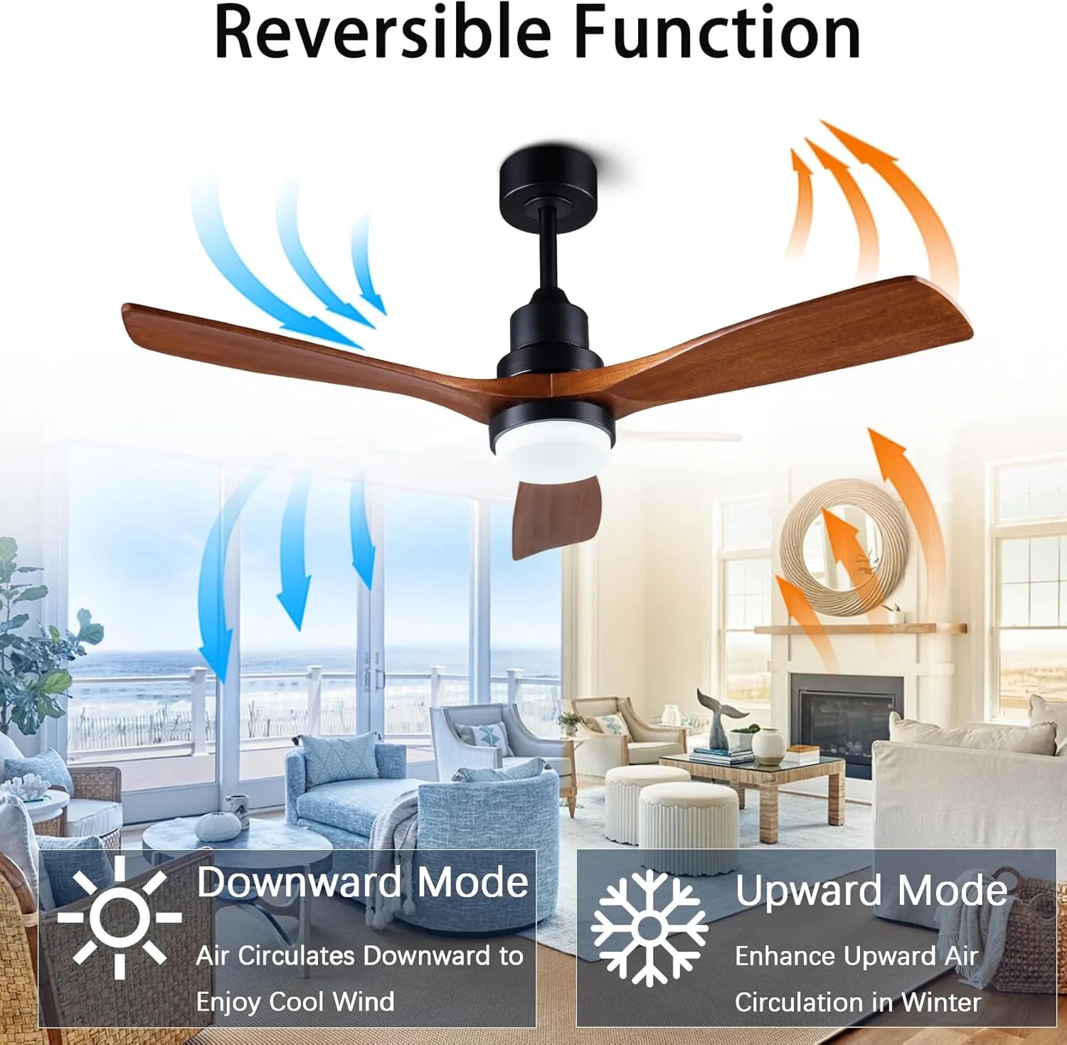 48" Wooden Ceiling Fans with Lighted Remote Control, Indoor Outdoor Wooden Ceiling Fan, Outdoor Modern Ceiling Fan with 3 Fan Blades for Patio, Living Room, Farmhouse, etc (Black   Walnut)