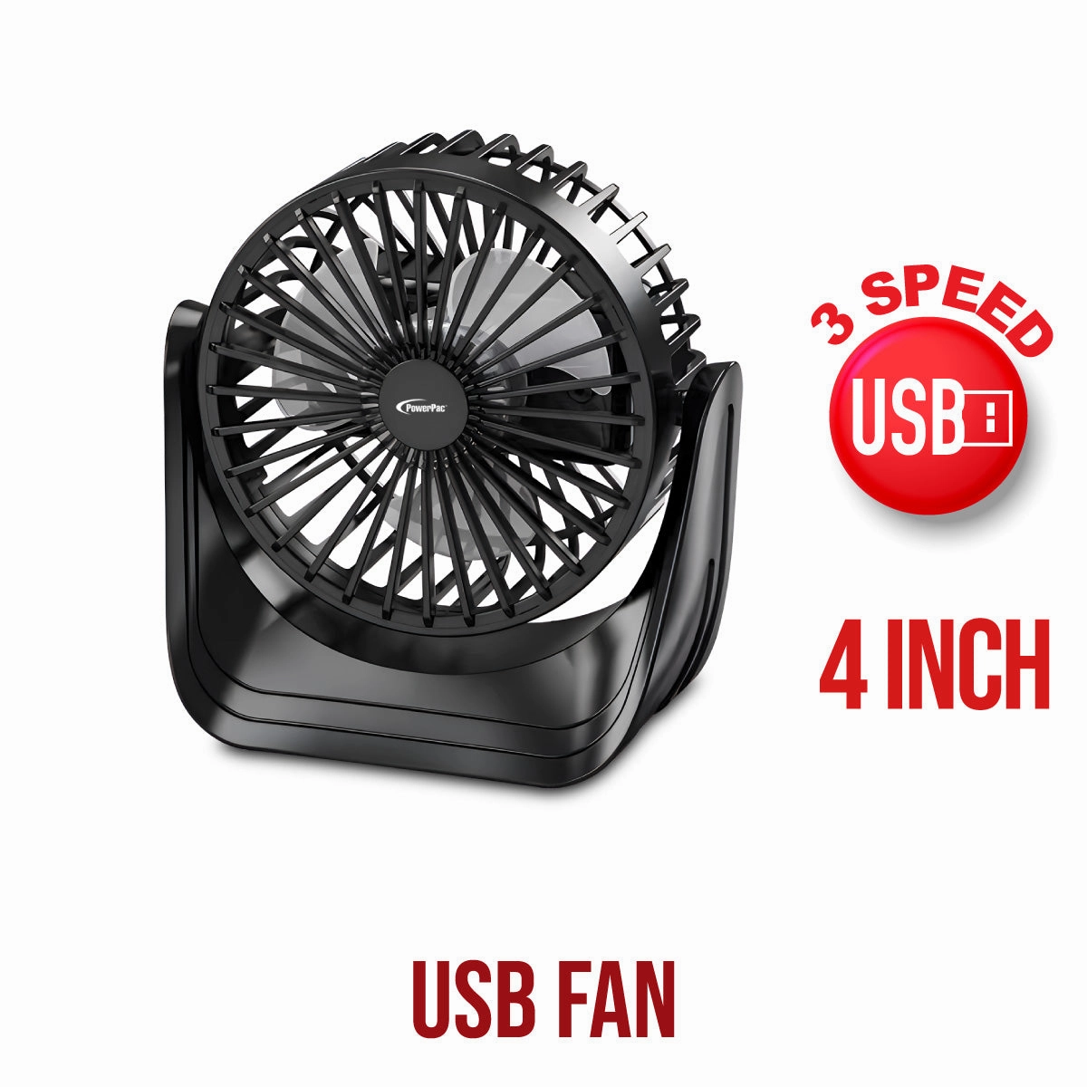 4" Table Fan  USB, Rechargeable, Portable Wireless, 360 Vertical Adjustable Tilt, Durable, Compact, 3-Speed, black, PPUF223