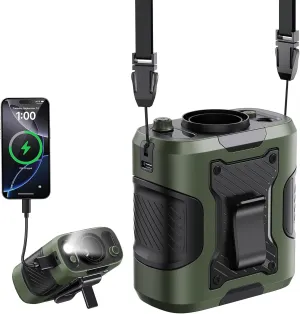 5 in 1 Portable Turbo Waist Clip Fan, 100 Speeds, Powerful 13500RPM, 24H Cooling, LED Display, Flashlight, Rechargeable Wearable Belt Body Shirt Fan for Camping Outdoor Jobsite (Green) Waist-mounted portable fan for outdoor use