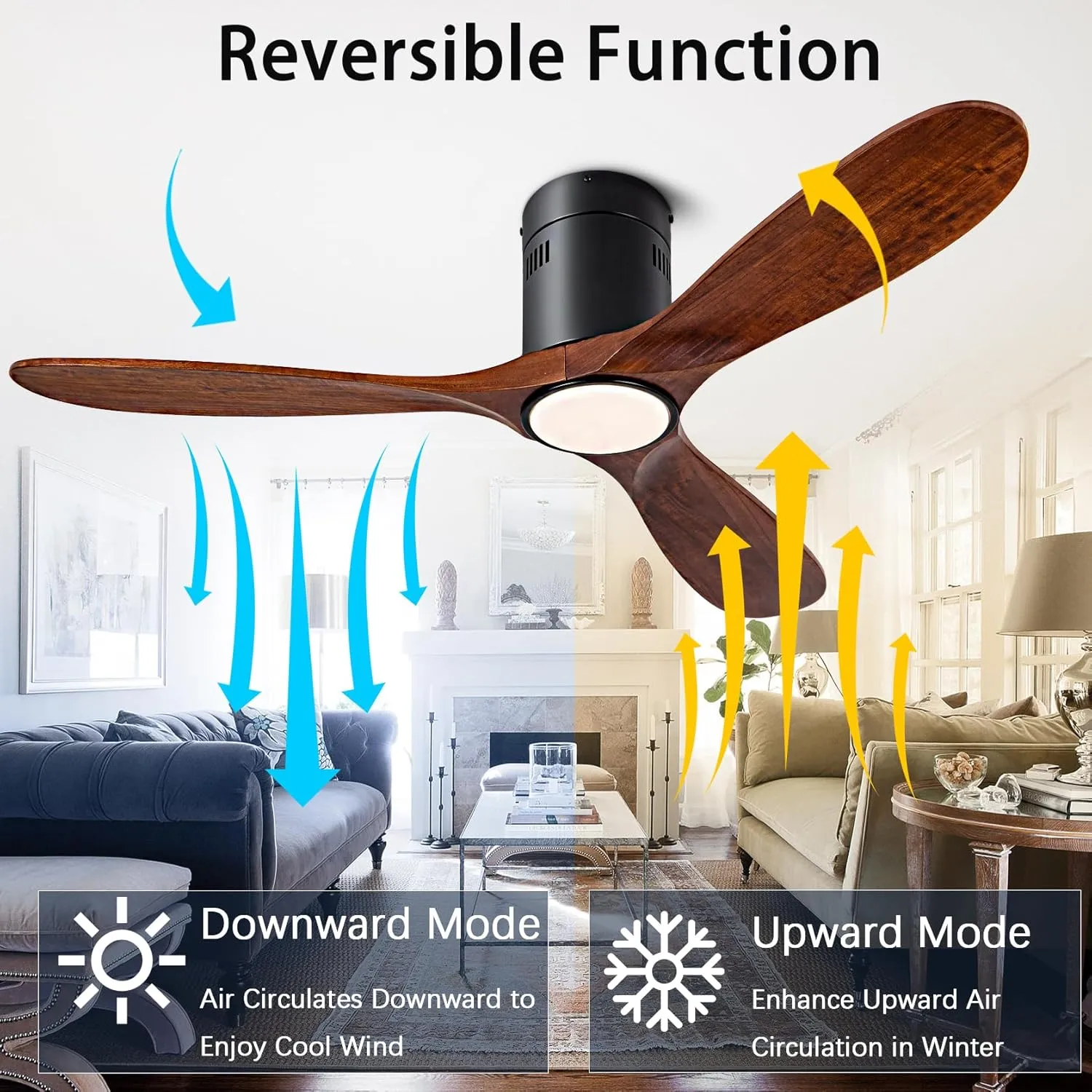 52 Ceiling Fan with Light with 6 Speed Remote/APP Control, Solid Wood Fan Blade, 3CCT Dimmable LED, Silent, Recessed Ceiling Fan for Bedroom, Hallway