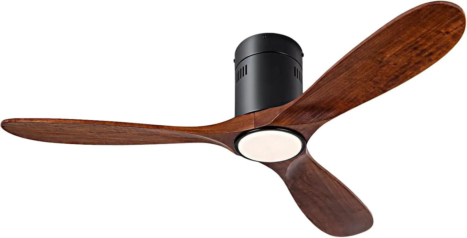 52 Ceiling Fan with Light with 6 Speed Remote/APP Control, Solid Wood Fan Blade, 3CCT Dimmable LED, Silent, Recessed Ceiling Fan for Bedroom, Hallway