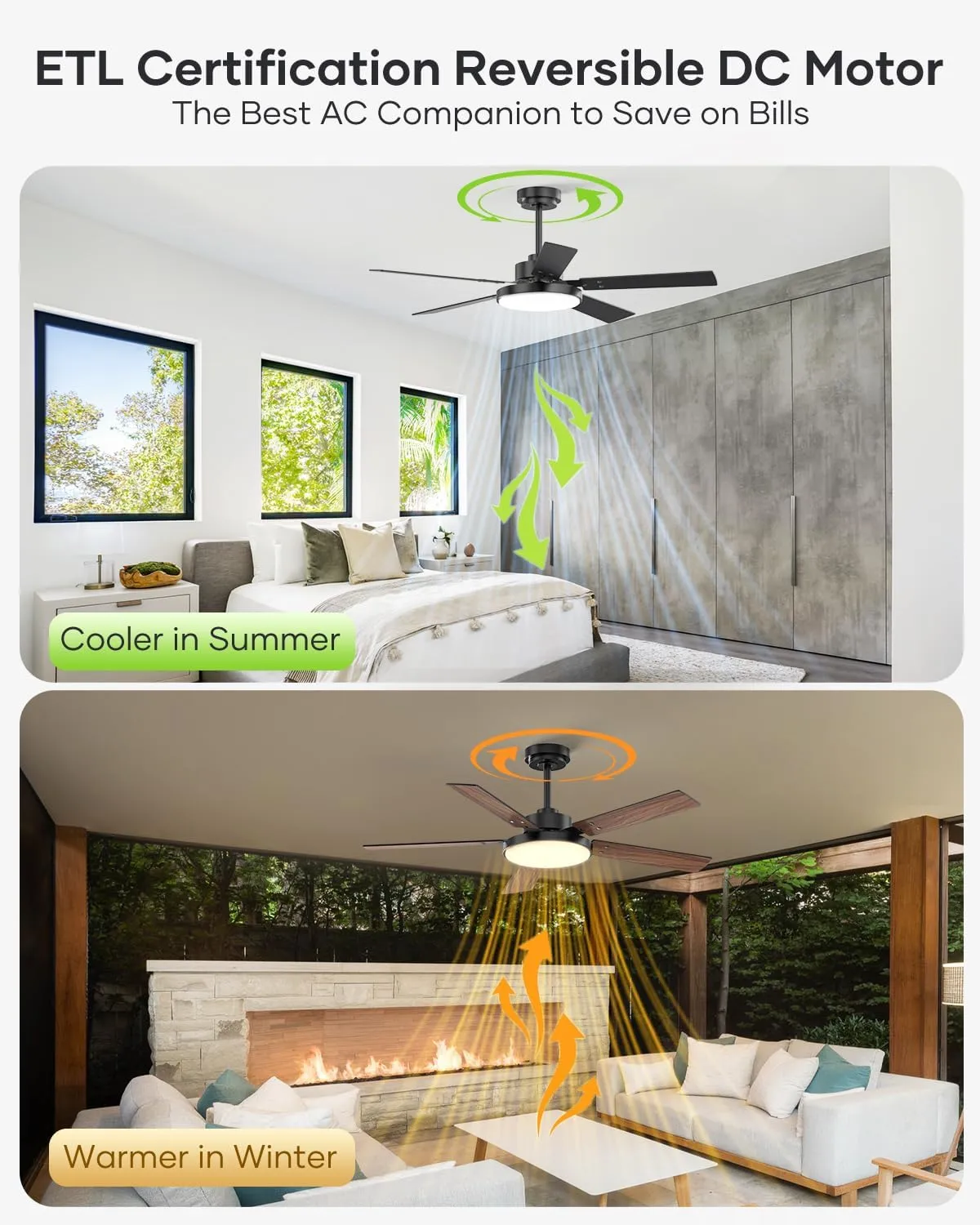 52 inch Black Ceiling fan with Light and Remote/APP, Ceiling Fans with Lights, 3CCT, Reversible 6 Speeds Quiet, Black Modern Ceiling Fan with Light for Indoor Outdoor Bedroom Patio Living Room