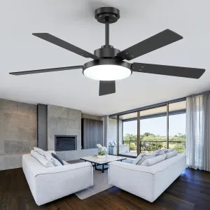 52 inch Black Ceiling fan with Light and Remote/APP, Ceiling Fans with Lights, 3CCT, Reversible 6 Speeds Quiet, Black Modern Ceiling Fan with Light for Indoor Outdoor Bedroom Patio Living Room Fan with safety blade design
