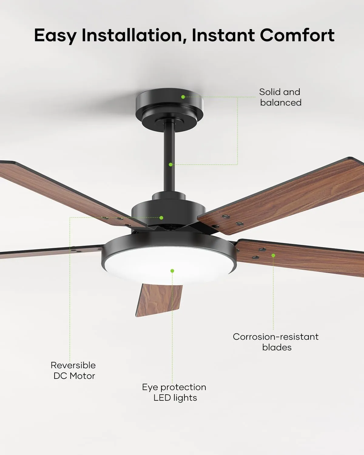 52 inch Black Ceiling fan with Light and Remote/APP, Ceiling Fans with Lights, 3CCT, Reversible 6 Speeds Quiet, Black Modern Ceiling Fan with Light for Indoor Outdoor Bedroom Patio Living Room