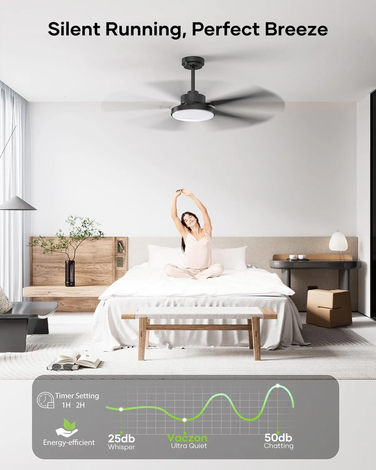 52 inch Black Ceiling fan with Light and Remote/APP, Ceiling Fans with Lights, 3CCT, Reversible 6 Speeds Quiet, Black Modern Ceiling Fan with Light for Indoor Outdoor Bedroom Patio Living Room