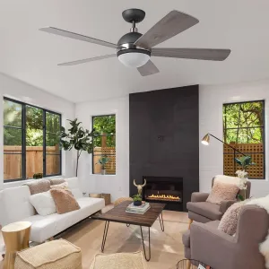 52 Inch Black Silver Ceiling Fan with Lights and Remote, Modern Ceiling Fan with Light Kit, Indoor Outdoor Ceiling Fans for Patios, Living Room, Bedroom Fan with safety blade design