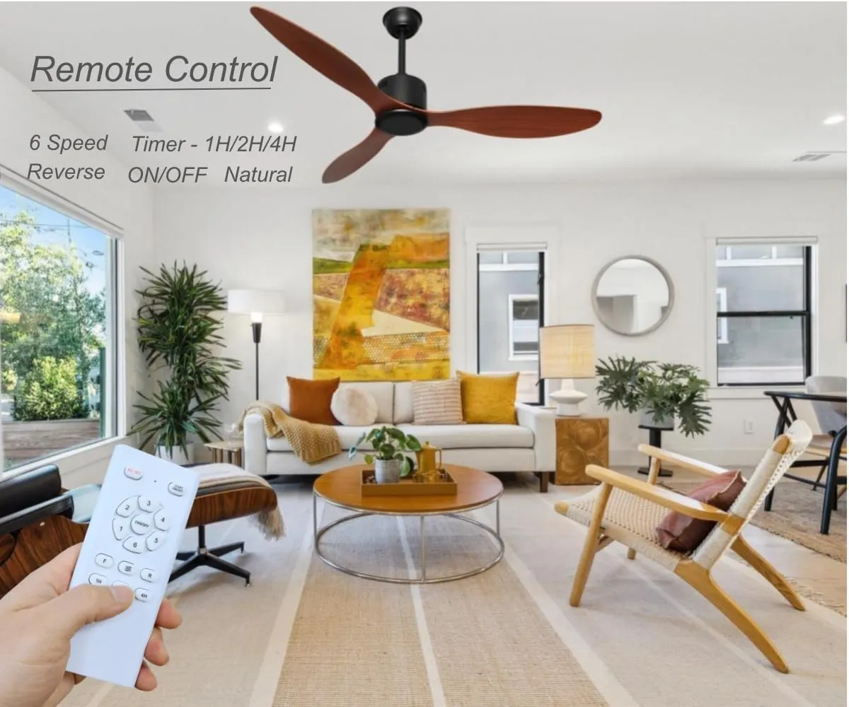 52-inch Ceiling Fan No Light with Remote 3 Blades Reversible DC Motor for Living Room Bedroom Dining Room, Modern, Brown