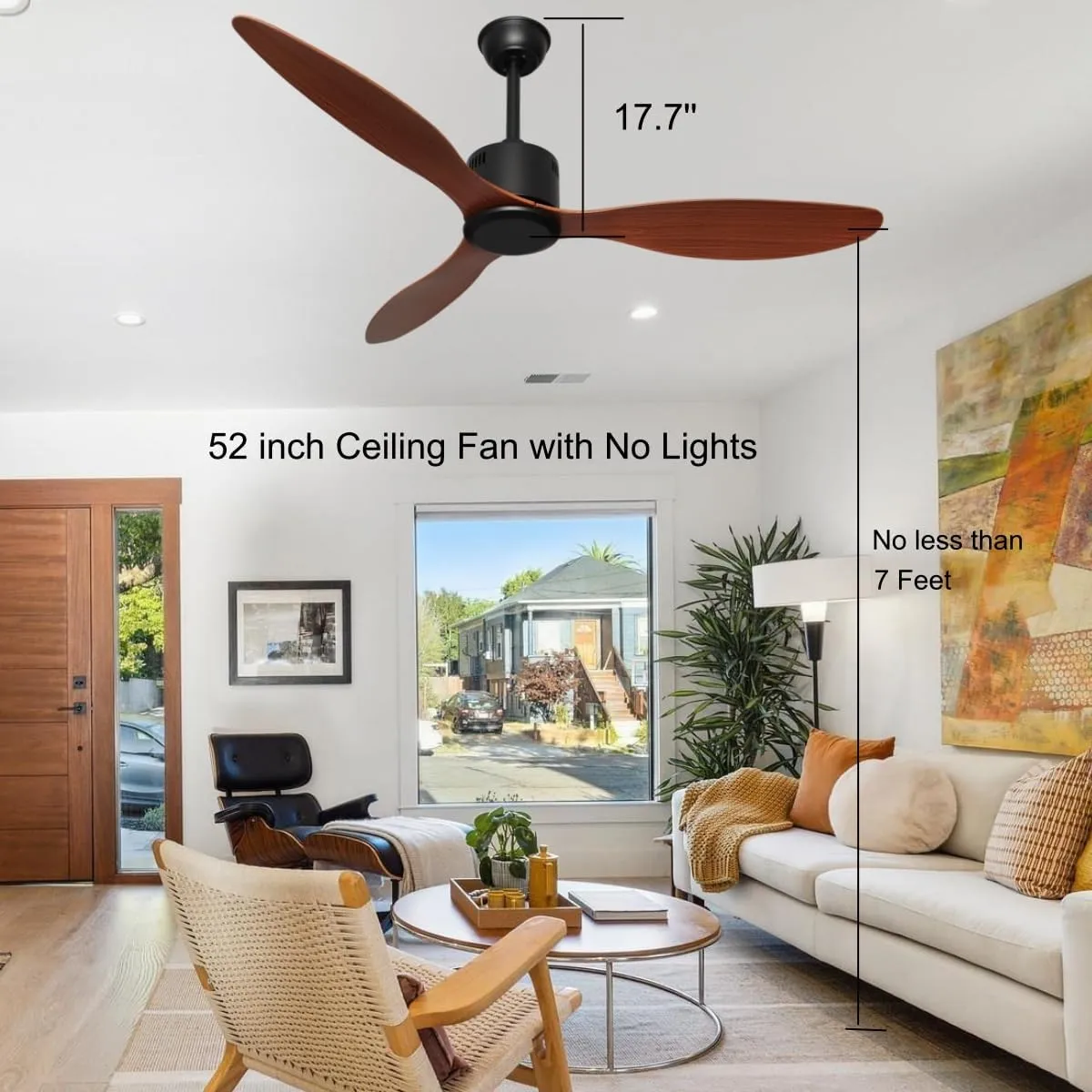52-inch Ceiling Fan No Light with Remote 3 Blades Reversible DC Motor for Living Room Bedroom Dining Room, Modern, Brown