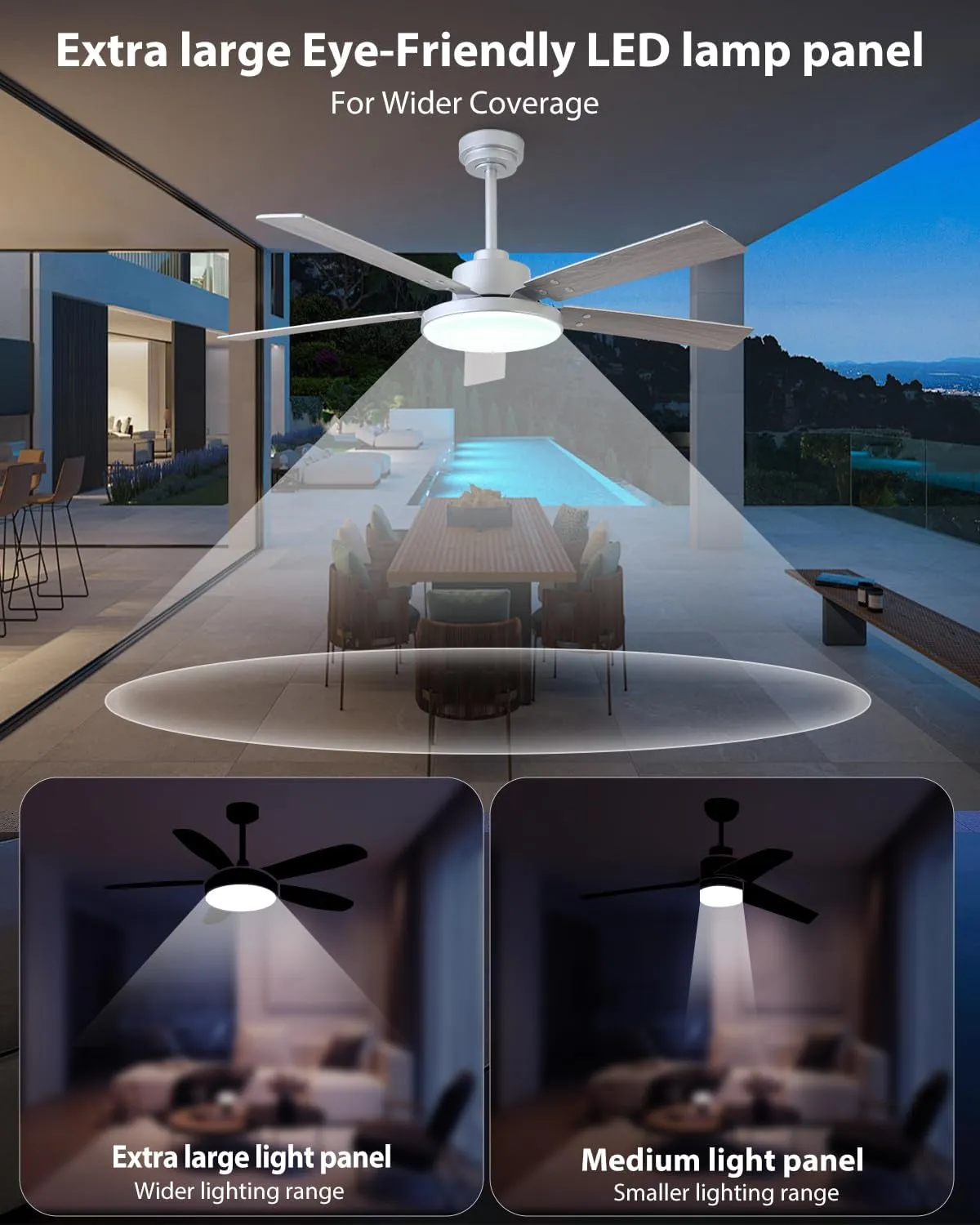 52 Inch Ceiling Fan with Light and Remote/APP, Indoor Outdoor Smart Silver Ceiling Fan, Dual-Sided Blades Modern Ceiling Fans with Lights for Bedroom Living Room Patio, 3CCT, 6 Speeds Quiet