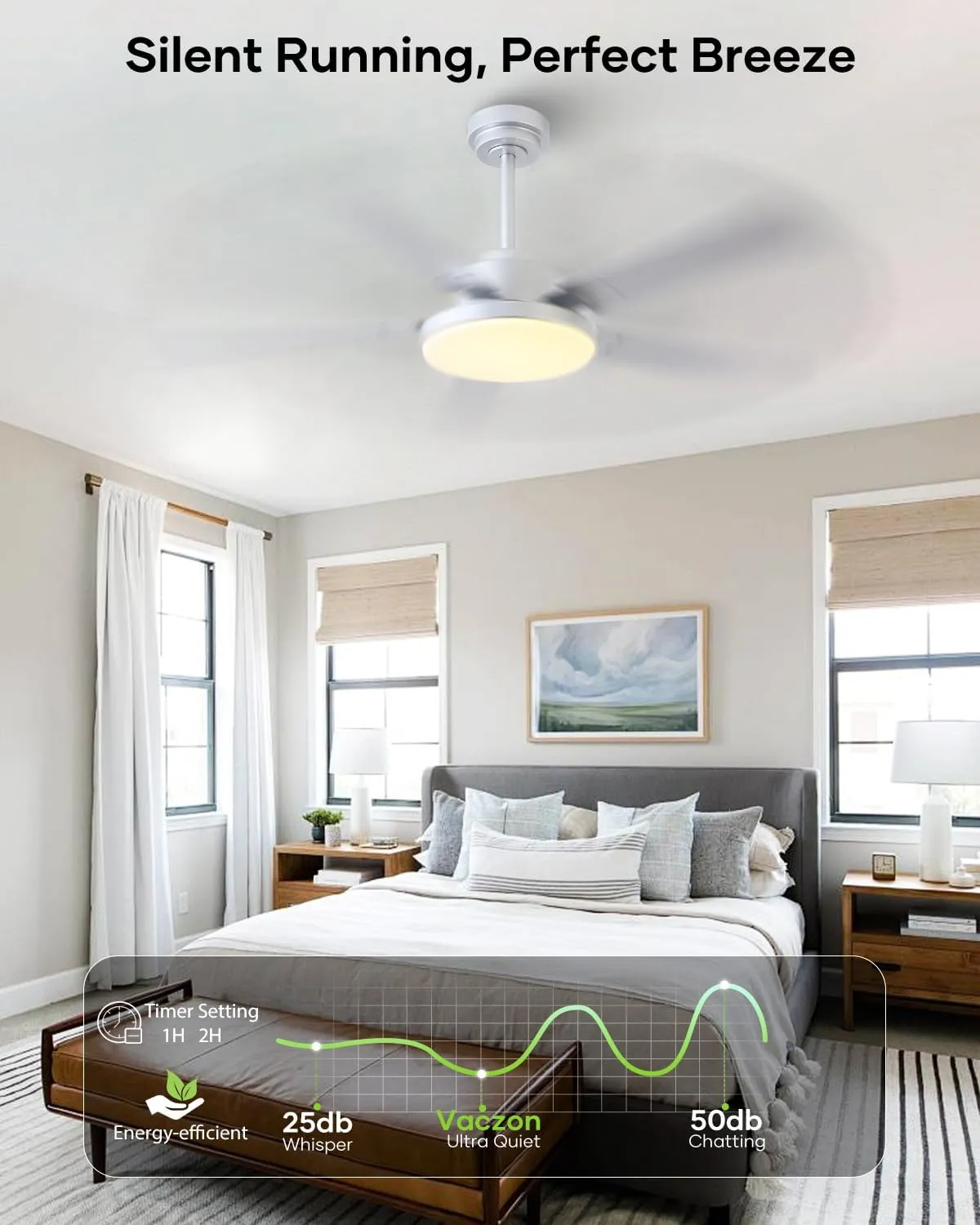 52 Inch Ceiling Fan with Light and Remote/APP, Indoor Outdoor Smart Silver Ceiling Fan, Dual-Sided Blades Modern Ceiling Fans with Lights for Bedroom Living Room Patio, 3CCT, 6 Speeds Quiet