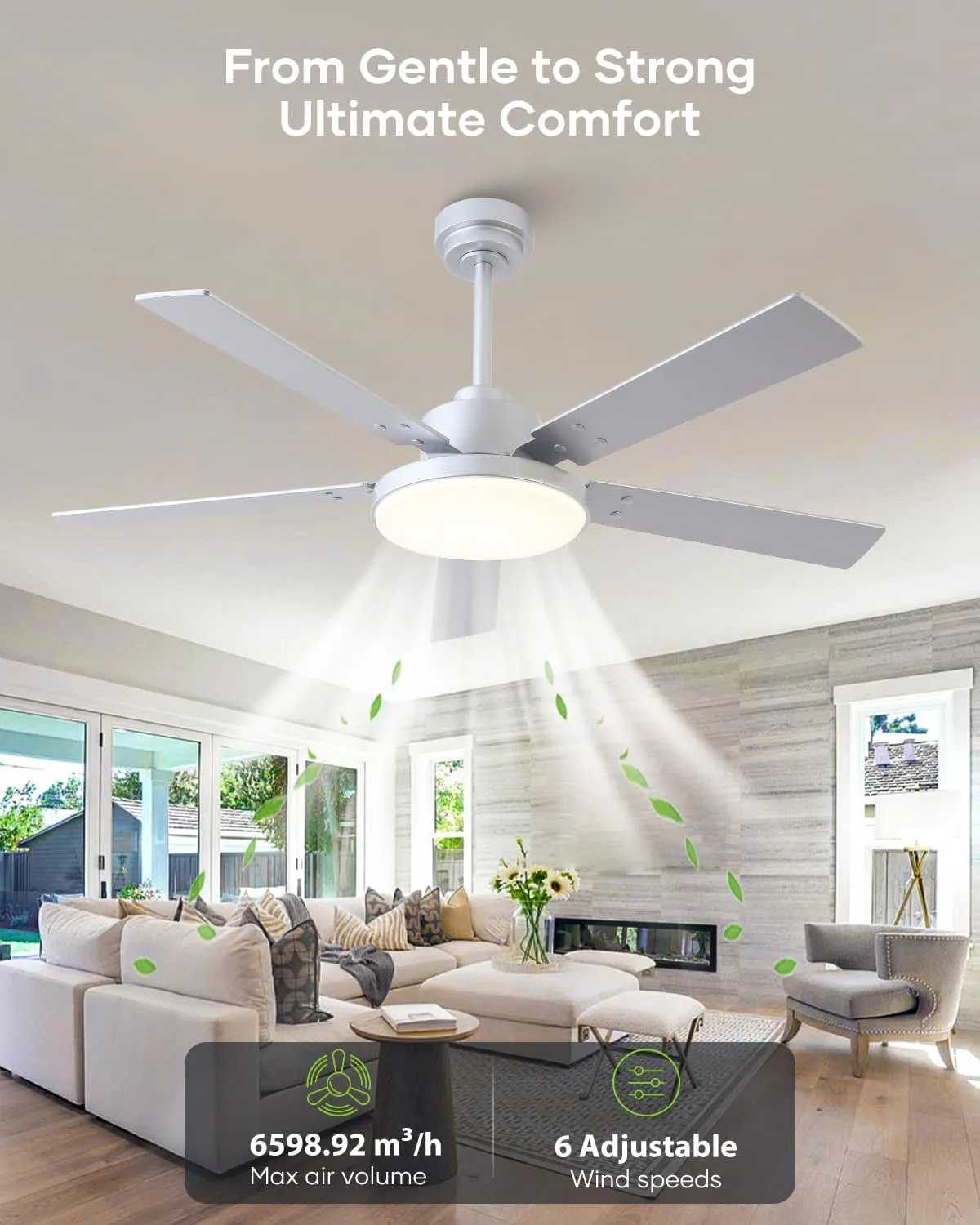52 Inch Ceiling Fan with Light and Remote/APP, Indoor Outdoor Smart Silver Ceiling Fan, Dual-Sided Blades Modern Ceiling Fans with Lights for Bedroom Living Room Patio, 3CCT, 6 Speeds Quiet