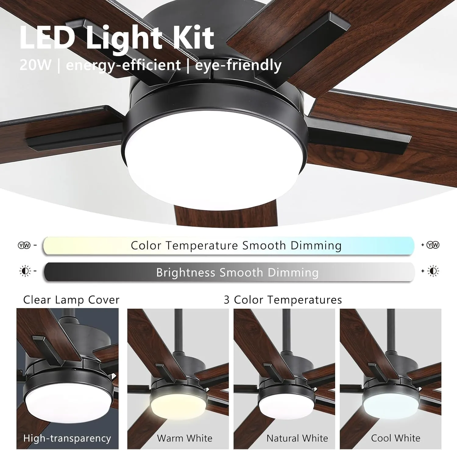 52 Inch Ceiling Fan with Lights and Remote, Smart Ceiling Fan with App Control, Voice Control, Quiet DC Motor, 3CCT Dimmable LED Light, Reversible Blades, Black Low Profile Fan for Bedroom Living Room