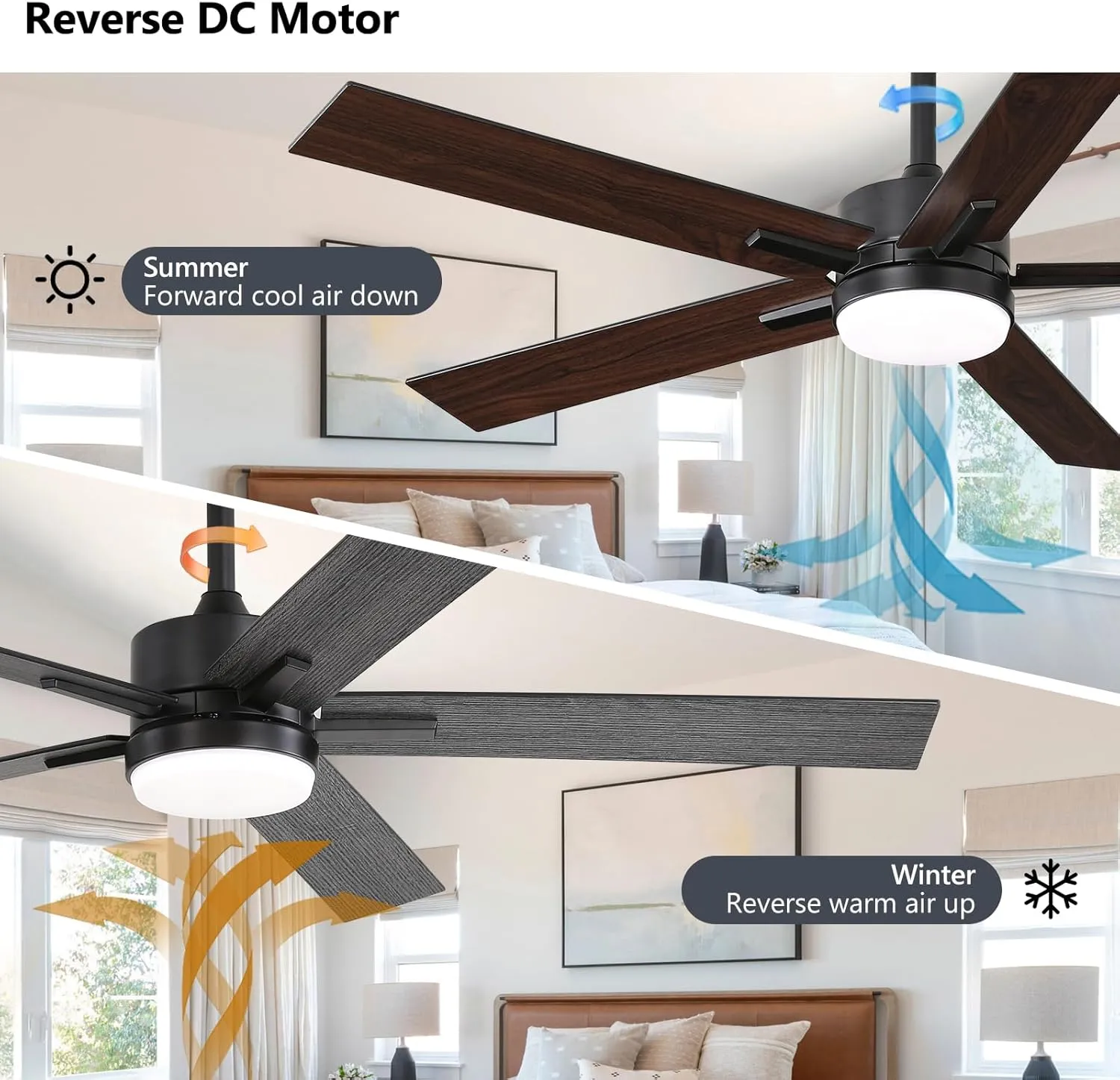 52 Inch Ceiling Fan with Lights and Remote, Smart Ceiling Fan with App Control, Voice Control, Quiet DC Motor, 3CCT Dimmable LED Light, Reversible Blades, Black Low Profile Fan for Bedroom Living Room