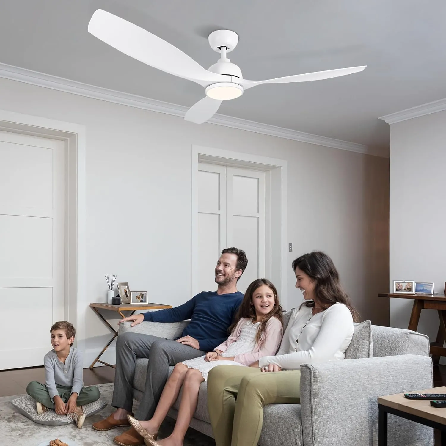 52 Inch Ceiling Fan with Lights, white Modern Ceiling Fan with Remote/APP Control Dimmable 3-Color Temperature,2 Rods, ceiling fan with lights remote control.for Indoor/Outdoor