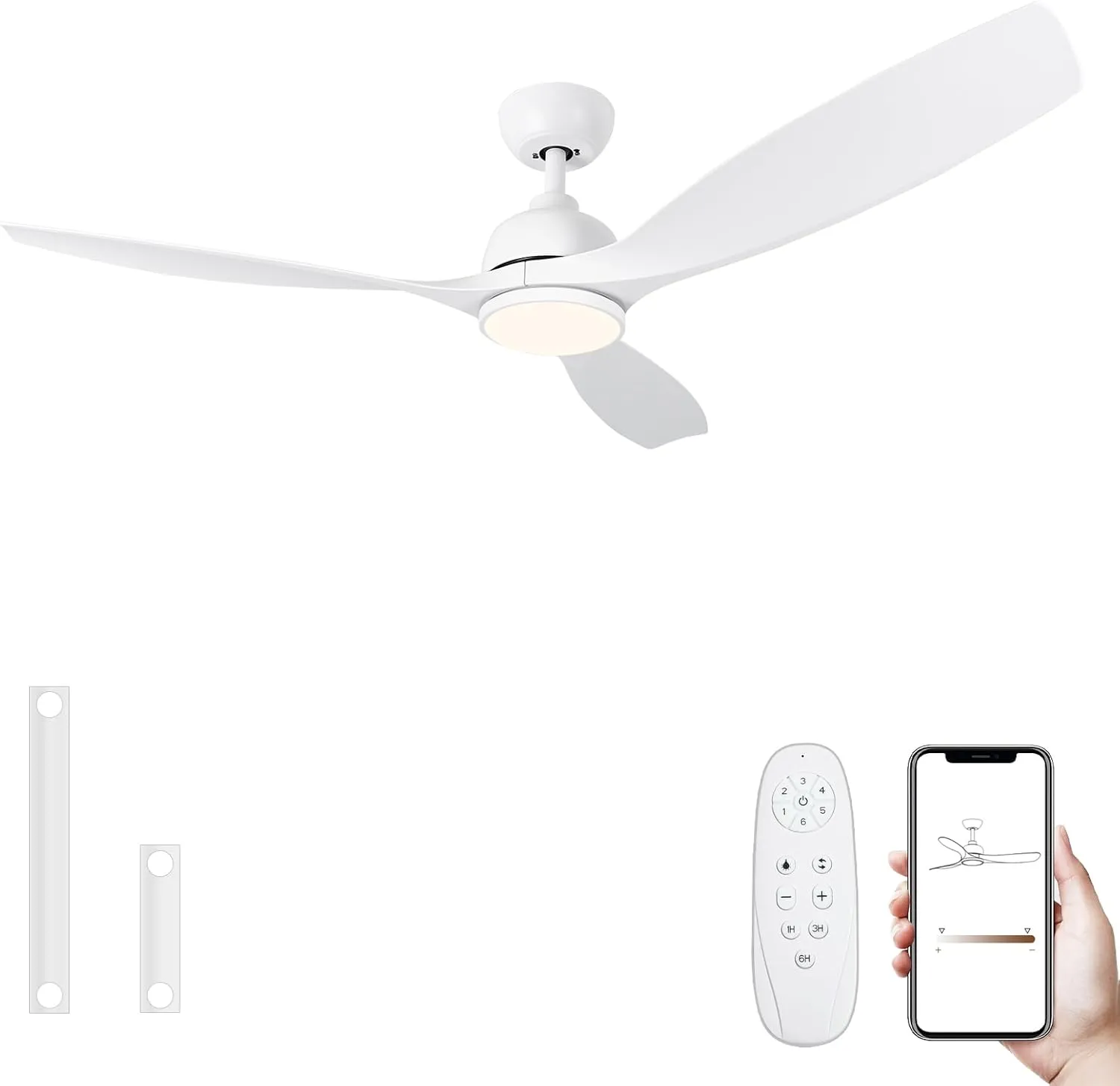 52 Inch Ceiling Fan with Lights, white Modern Ceiling Fan with Remote/APP Control Dimmable 3-Color Temperature,2 Rods, ceiling fan with lights remote control.for Indoor/Outdoor