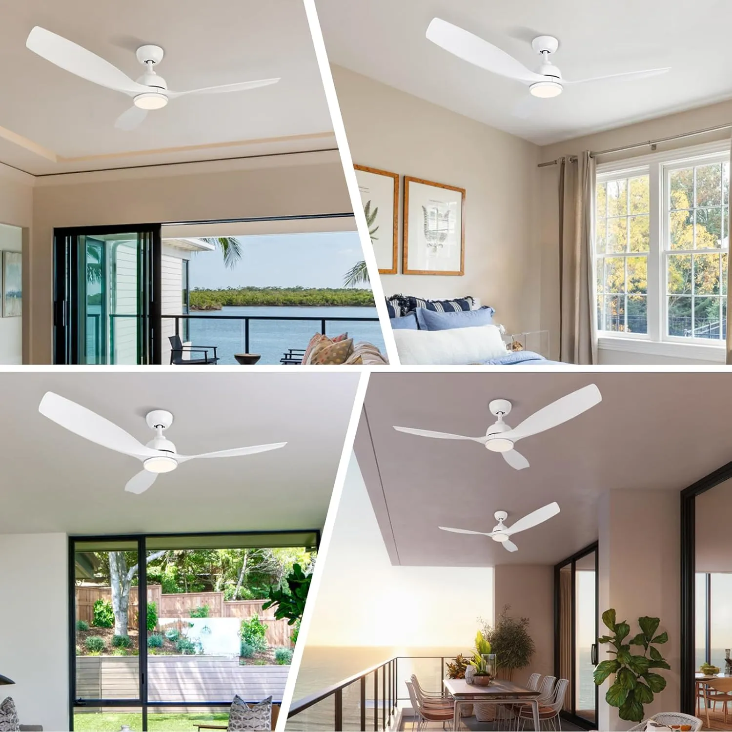 52 Inch Ceiling Fan with Lights, white Modern Ceiling Fan with Remote/APP Control Dimmable 3-Color Temperature,2 Rods, ceiling fan with lights remote control.for Indoor/Outdoor