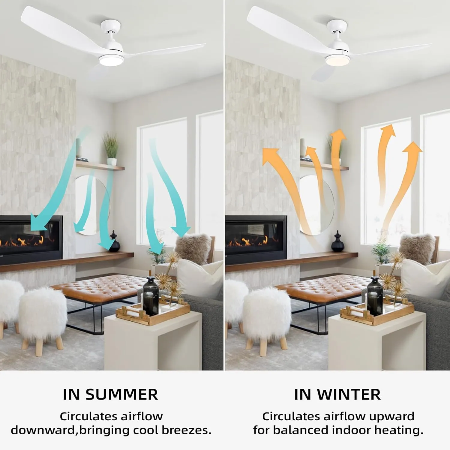 52 Inch Ceiling Fan with Lights, white Modern Ceiling Fan with Remote/APP Control Dimmable 3-Color Temperature,2 Rods, ceiling fan with lights remote control.for Indoor/Outdoor