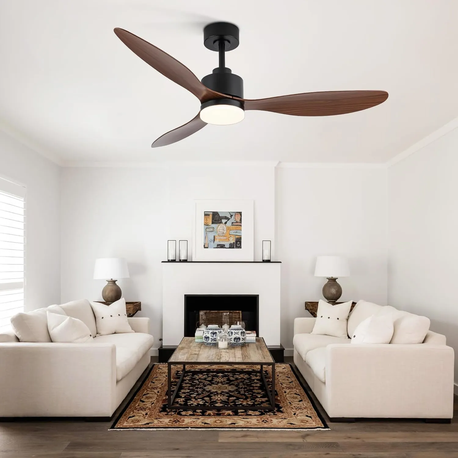 52 Inch Ceiling Fans with LED Light Remote Control, Modern Ceiling Fan with Reversible DC Motor, 3 Blades and 3 Color Temperature, LED Light Chandelier for Bedroom (Black & Brown)