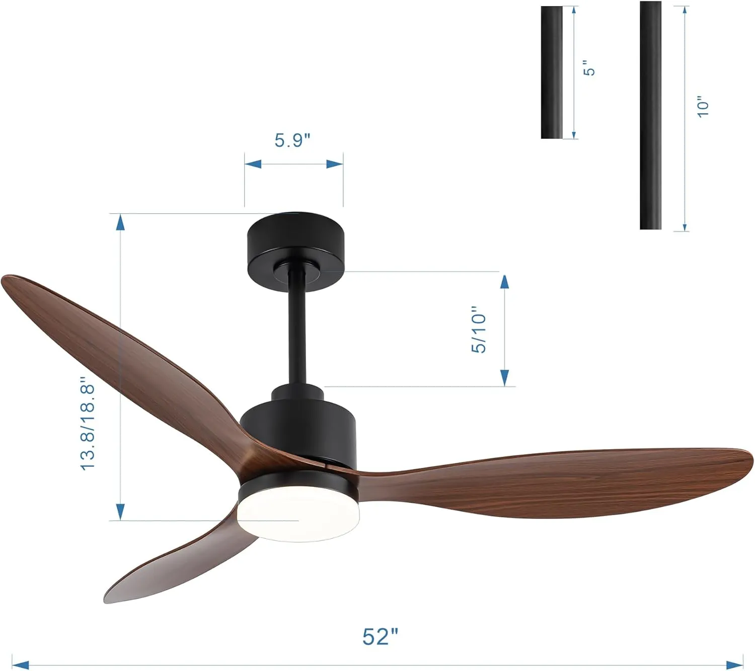 52 Inch Ceiling Fans with LED Light Remote Control, Modern Ceiling Fan with Reversible DC Motor, 3 Blades and 3 Color Temperature, LED Light Chandelier for Bedroom (Black & Brown)