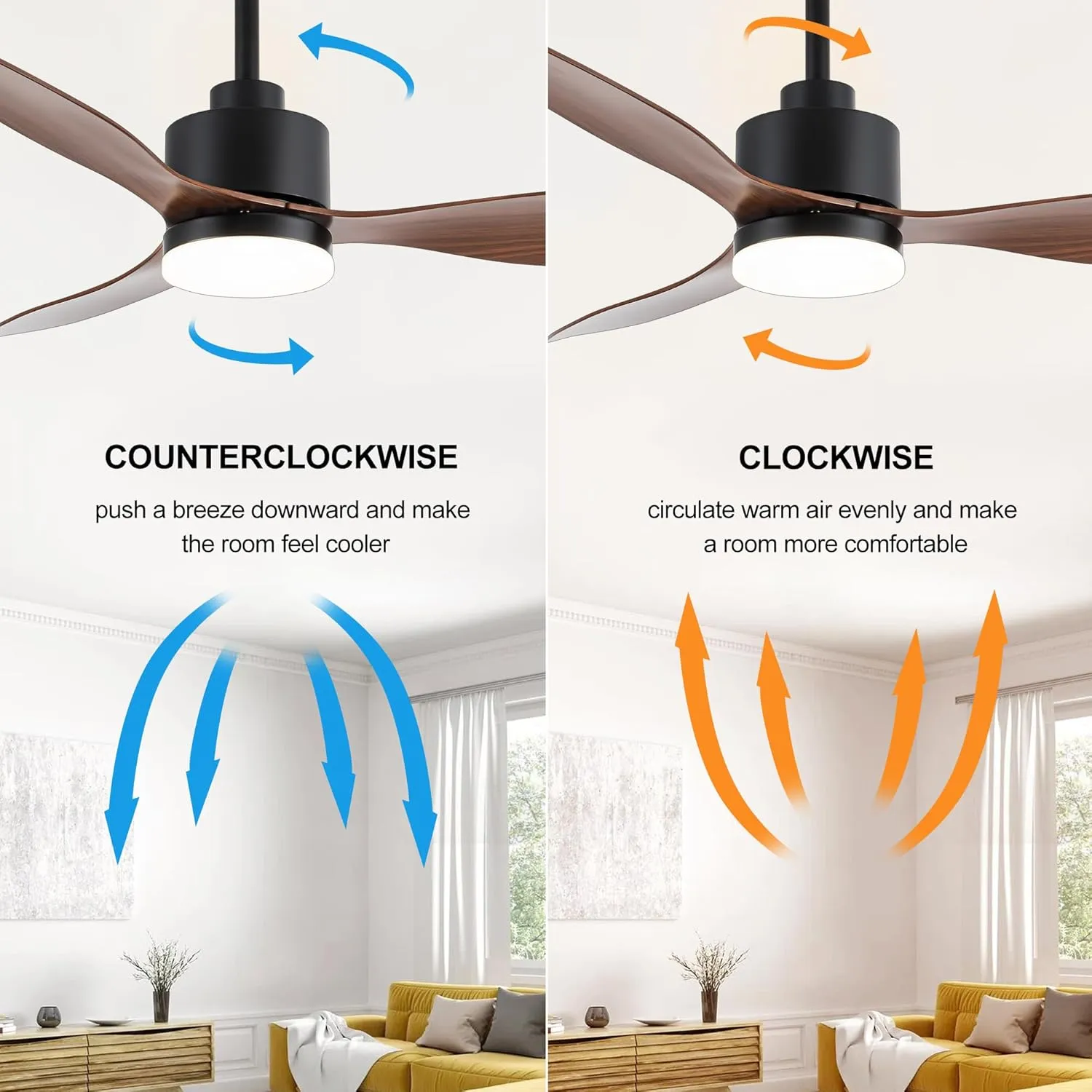 52 Inch Ceiling Fans with LED Light Remote Control, Modern Ceiling Fan with Reversible DC Motor, 3 Blades and 3 Color Temperature, LED Light Chandelier for Bedroom (Black & Brown)