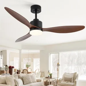 52 Inch Ceiling Fans with LED Light Remote Control, Modern Ceiling Fan with Reversible DC Motor, 3 Blades and 3 Color Temperature, LED Light Chandelier for Bedroom (Black & Brown) Fan with safety blade design