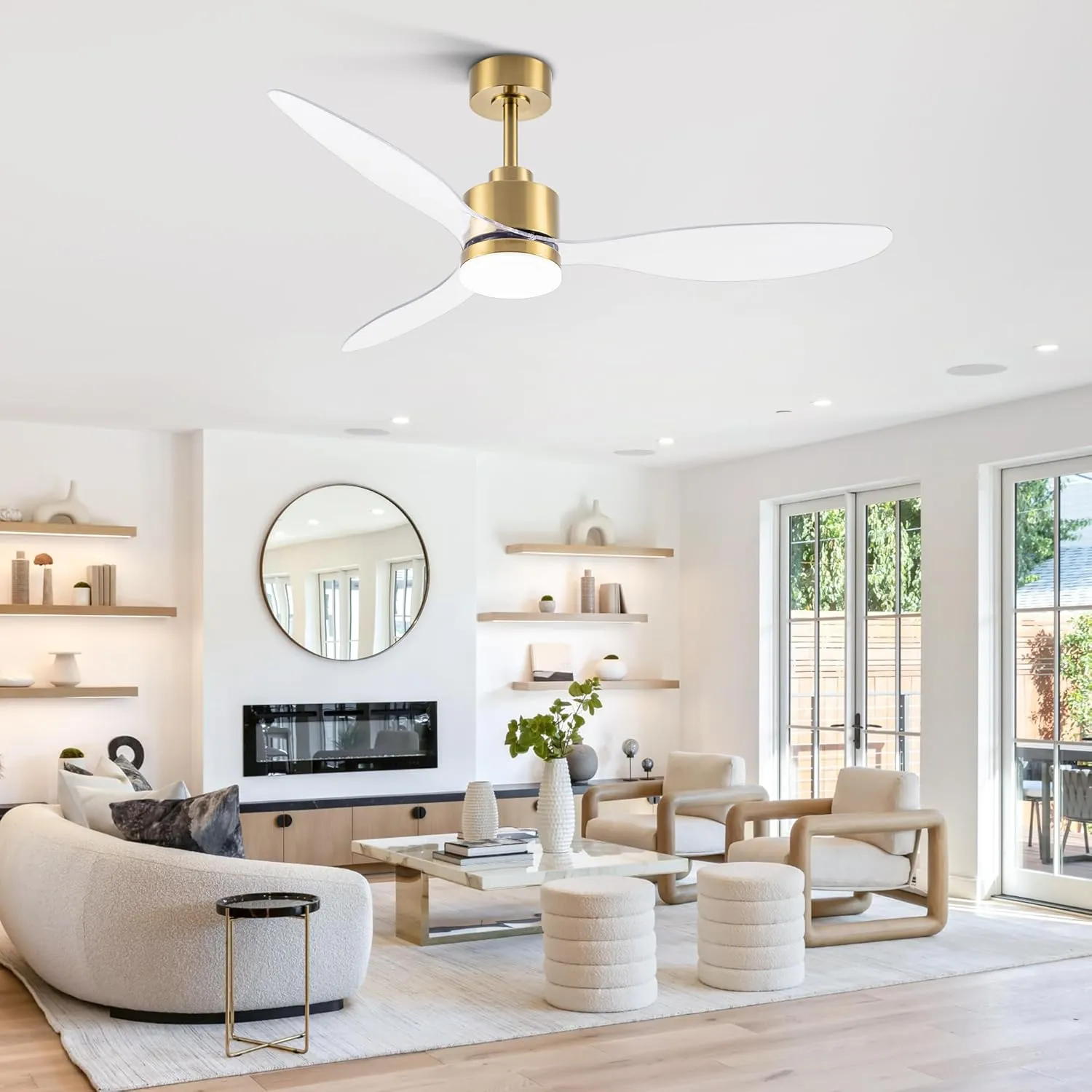 52 Inch Ceiling Fans with LED Light Remote Control, Modern Ceiling Fan with Reversible DC Motor, 3 Blades and 3 Color Temperature, LED Light Chandelier for Bedroom (Gold & 3 Transparent Blades)