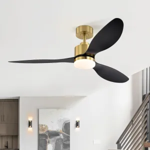52 Inch Ceiling Fans with LED Light Remote Control, Modern Ceiling Fan with Reversible DC Motor, 3 Blades and 3 Color Temperature, LED Light Chandelier for Bedroom(Gold & Black) Fan with safety blade design