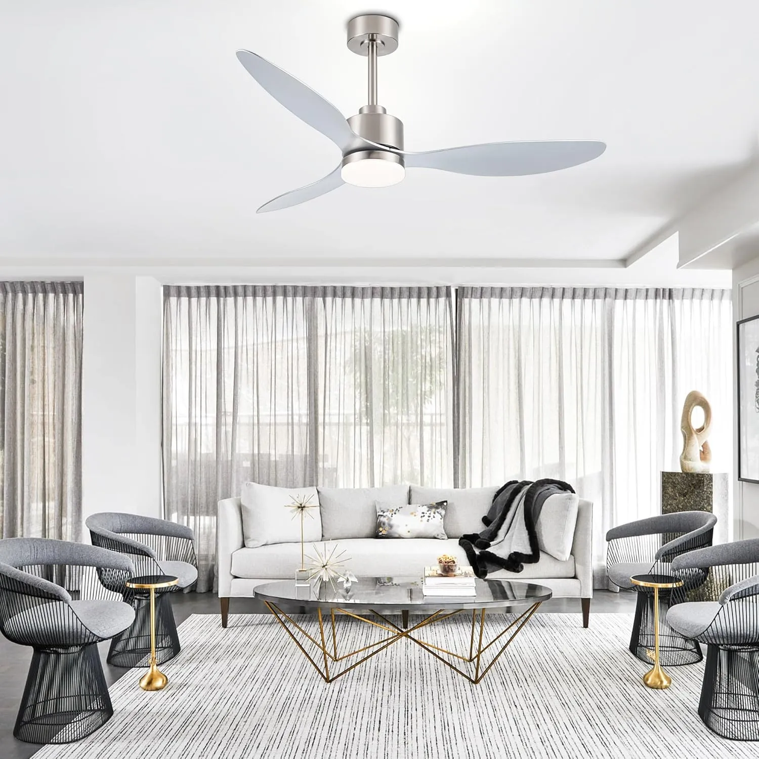 52 Inch Ceiling Fans with LED Lights Remote Control, Modern Ceiling Fan with Reversible DC Motor, 3 Blades and 3 Color Temperature, LED Light Chandelier for Bedroom (Brushed Nickel)