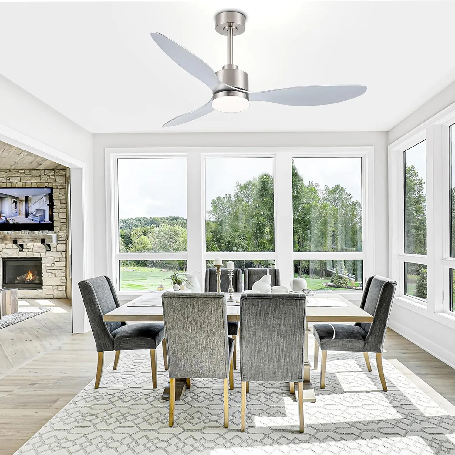 52 Inch Ceiling Fans with LED Lights Remote Control, Modern Ceiling Fan with Reversible DC Motor, 3 Blades and 3 Color Temperature, LED Light Chandelier for Bedroom (Brushed Nickel)