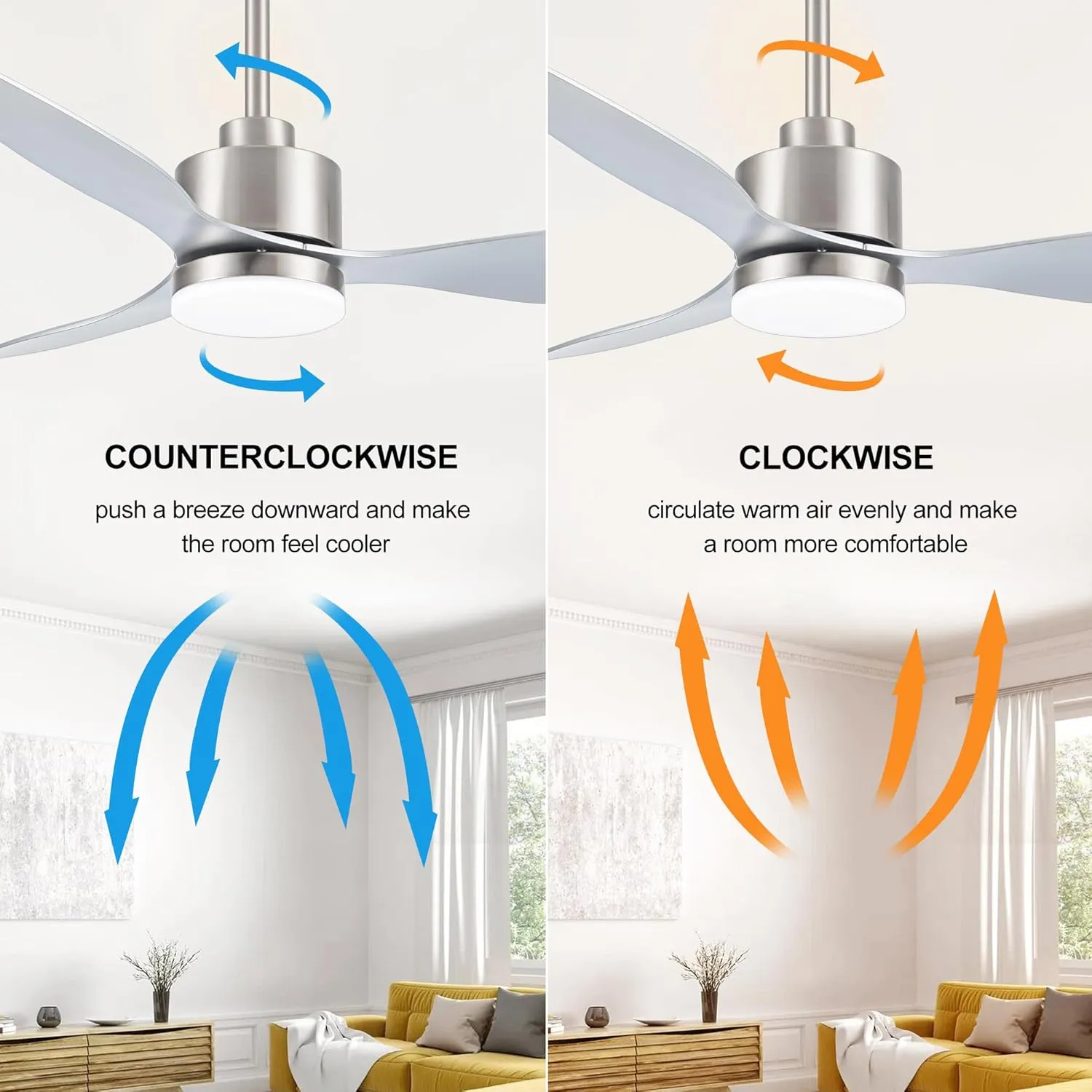 52 Inch Ceiling Fans with LED Lights Remote Control, Modern Ceiling Fan with Reversible DC Motor, 3 Blades and 3 Color Temperature, LED Light Chandelier for Bedroom (Brushed Nickel)