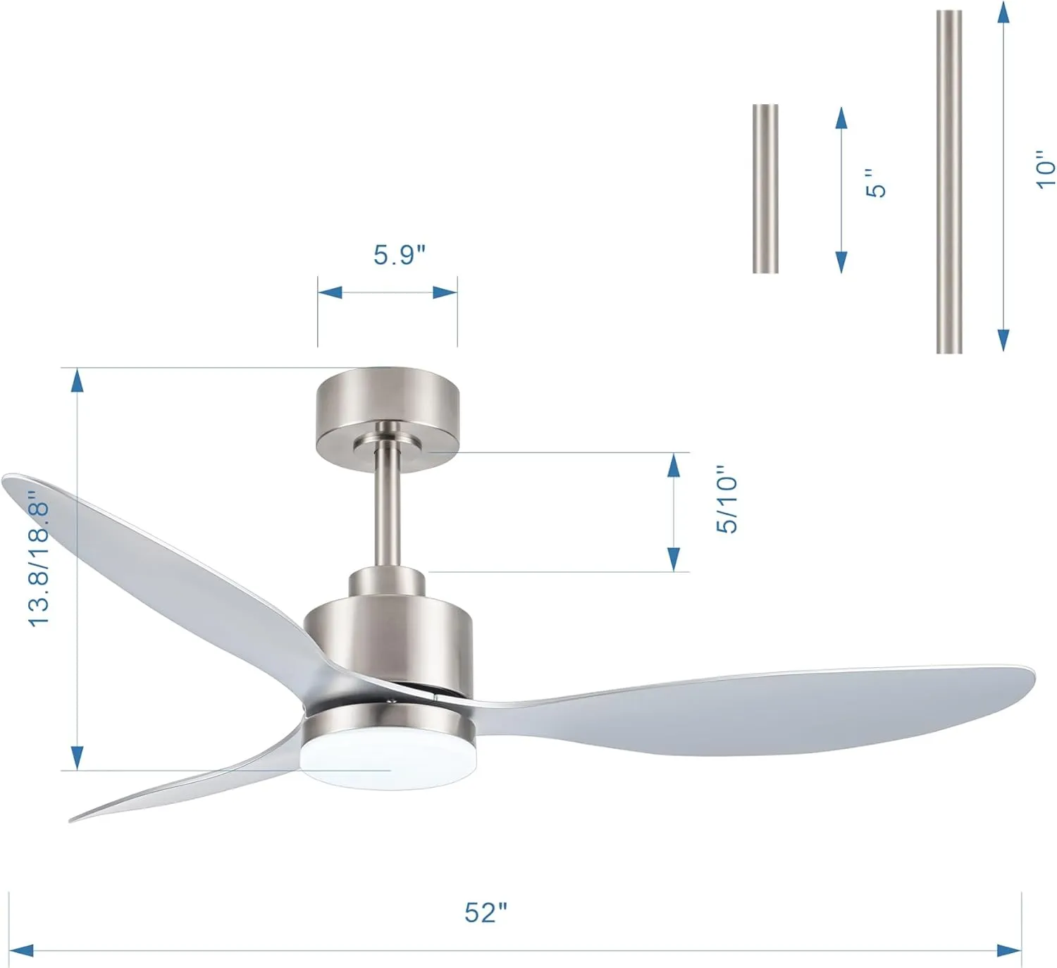 52 Inch Ceiling Fans with LED Lights Remote Control, Modern Ceiling Fan with Reversible DC Motor, 3 Blades and 3 Color Temperature, LED Light Chandelier for Bedroom (Brushed Nickel)