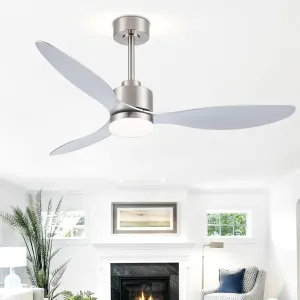 52 Inch Ceiling Fans with LED Lights Remote Control, Modern Ceiling Fan with Reversible DC Motor, 3 Blades and 3 Color Temperature, LED Light Chandelier for Bedroom (Brushed Nickel) Fan with safety blade design