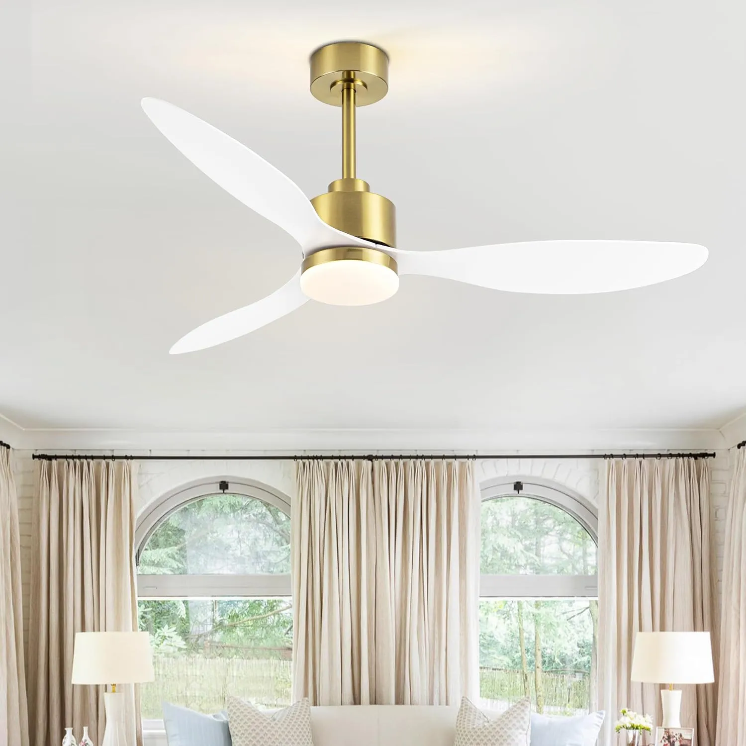 52 Inch Ceiling Fans with LED Lights Remote Control, Modern Ceiling Fan with Reversible DC Motor, 3 Blades and 3 Color Temperature, LED Light Chandelier for Bedroom (Gold & White)