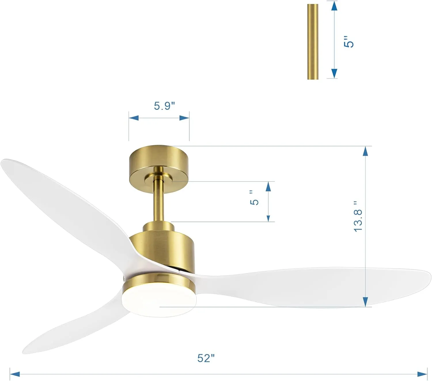 52 Inch Ceiling Fans with LED Lights Remote Control, Modern Ceiling Fan with Reversible DC Motor, 3 Blades and 3 Color Temperature, LED Light Chandelier for Bedroom (Gold & White)