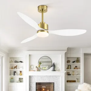 52 Inch Ceiling Fans with LED Lights Remote Control, Modern Ceiling Fan with Reversible DC Motor, 3 Blades and 3 Color Temperature, LED Light Chandelier for Bedroom (Gold & White) Fan with safety blade design