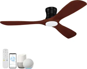 52 Smart Wood Flush Mount Ceiling Fans with Lights Remote,Quiet DC Motor,Outdoor Indoor Low Profile Ceiling Fan,Voice WIFI Alexa App Control,Dimmable,6-speed,for Modern Bedroom Patio App-controlled remote fan for convenience