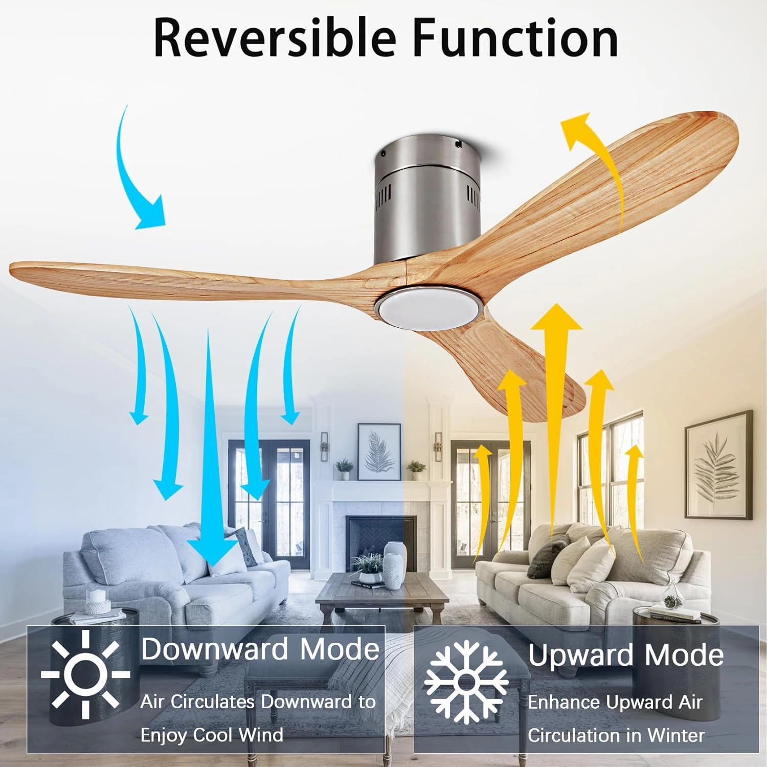 52 Ceiling Fan with Light with 6 Speed Remote/APP Control, Solid Wood Fan Blade, 3CCT Dimmable LED, Noiseless, Bedroom, Hallway Recessed Ceiling Fan