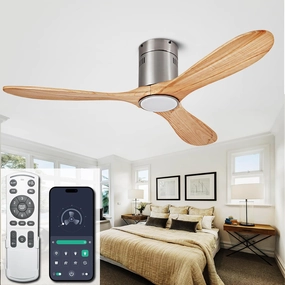 52 Ceiling Fan with Light with 6 Speed Remote/APP Control, Solid Wood Fan Blade, 3CCT Dimmable LED, Noiseless, Bedroom, Hallway Recessed Ceiling Fan App-controlled remote fan for convenience