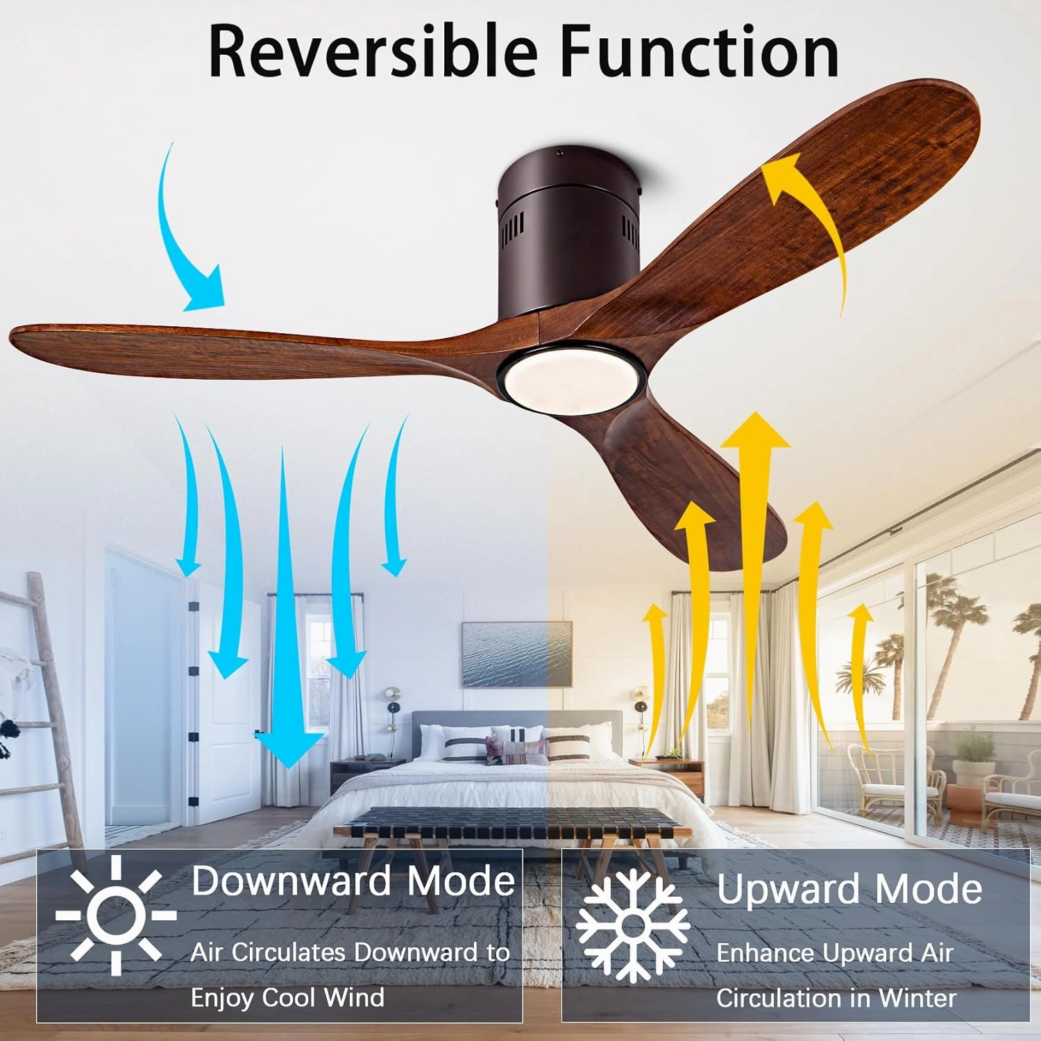 52 Ceiling Fan with Light with 6 Speed Remote/APP Control, Solid Wood Fan Blade, 3CCT Dimmable LED, Silent, Recessed Ceiling Fan for Bedroom, Hallway