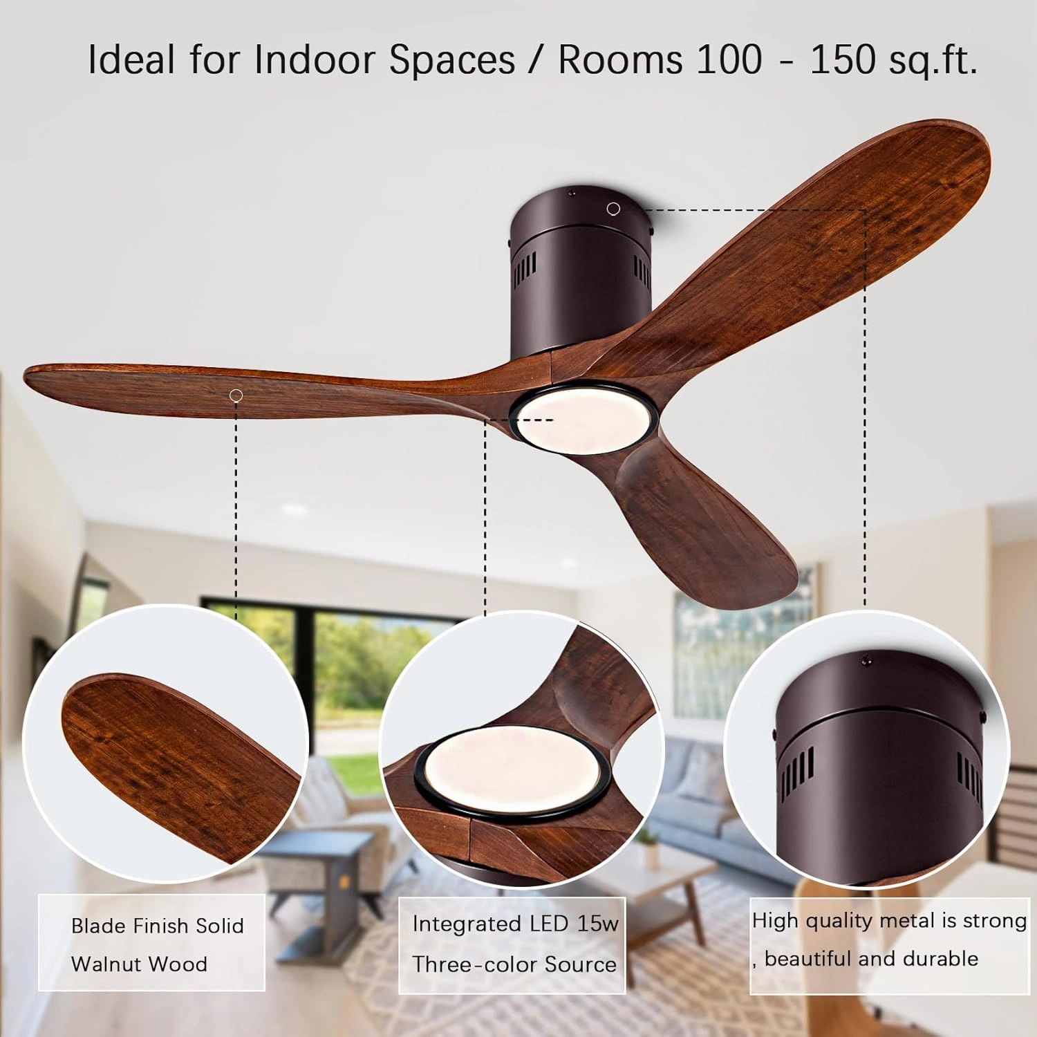 52 Ceiling Fan with Light with 6 Speed Remote/APP Control, Solid Wood Fan Blade, 3CCT Dimmable LED, Silent, Recessed Ceiling Fan for Bedroom, Hallway