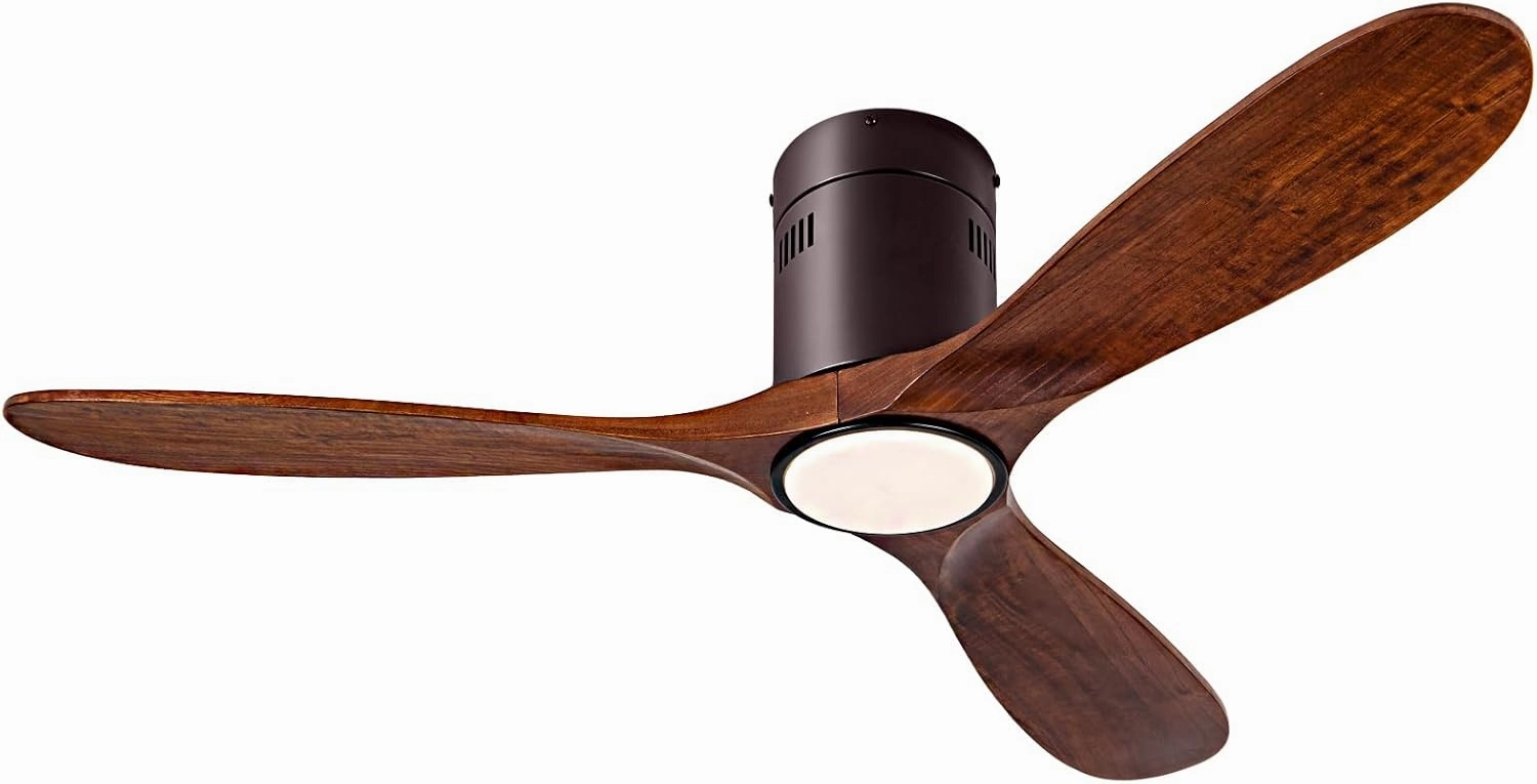 52 Ceiling Fan with Light with 6 Speed Remote/APP Control, Solid Wood Fan Blade, 3CCT Dimmable LED, Silent, Recessed Ceiling Fan for Bedroom, Hallway